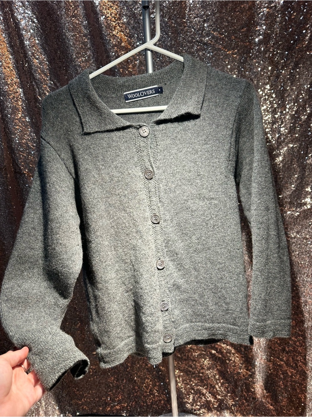WOoLOVERS Vintage 100% Wool Women's Grey Button-Front Wool Cardigan